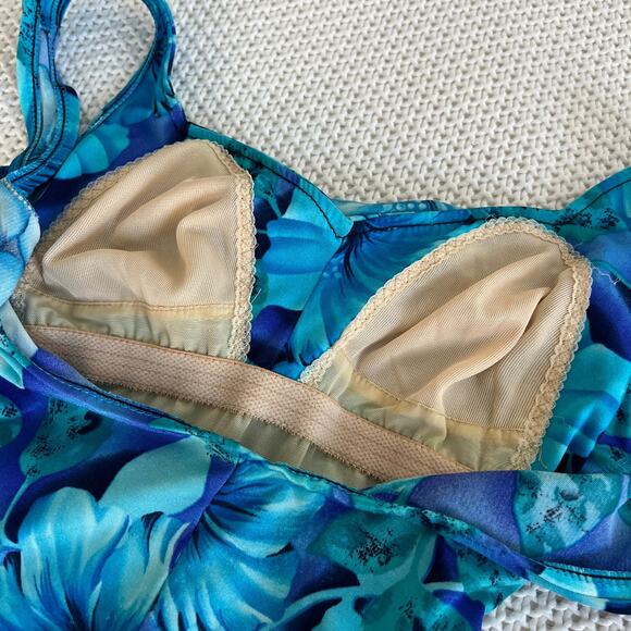 Maxine of Hollywood Pacific Blue Floral One Piece Swimsuit Size 8 - Picture 6 of 10